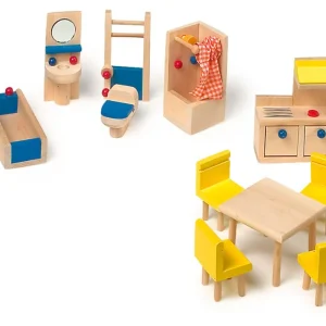 Lot de 18 Meubles pour Maison de poupée avec cuisine - Legler