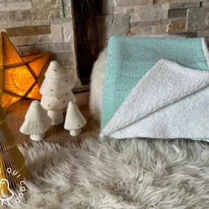 Couverture Double Gaze à Pois Dorés / Menthe Claire