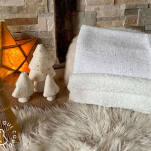 Couverture Double Gaze à Pois Dorés / Blanc