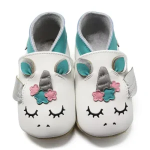 PAIRE DE CHAUSSONS CUIR SOUPLE LICORNE