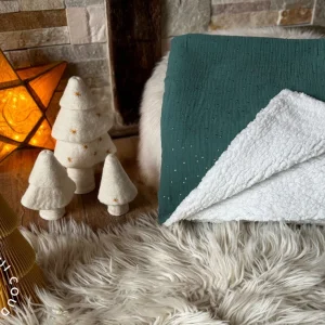 Couverture Double Gaze à Pois Dorés / Eucalyptus