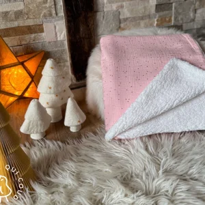 Couverture Double Gaze à Pois Dorés / Rose Blush