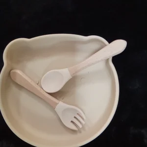 Assiette ventouse avec Ensemble cuillère à café/fourchette silicone forme ourson
