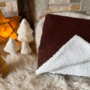 Couverture Double Gaze à Pois Dorés / Cacao