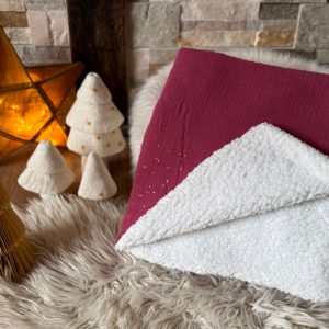 Couverture Double Gaze à Pois Dorés / Framboise