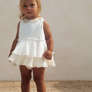 Barboteuse Ange blanche col guipure - POPELIN