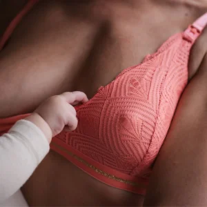 Soutien-gorge d'allaitement en dentelle - corail