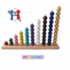 Abaque 3, 5 ou 10 tiges en hêtre aux couleurs Montessori
