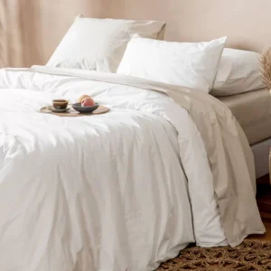 Drap Plat en percale de coton bio lavé - 240*300 - Kadolis